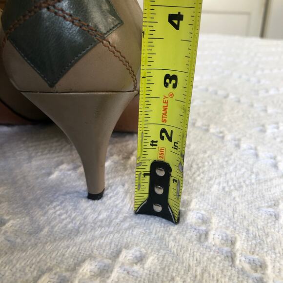 VTG Perry Ellis Portfolio Leather Heels Taupe Green Diamond 80s Italy 8 B Career - Picture 15 of 15